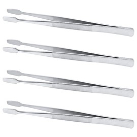 LNQ LUNIQI Stamp Tweezers Set, 4 Pieces Stainless Steel Stamp Tweezers, Flat Philately Tweezers, Stamp Collector Tools, Silver