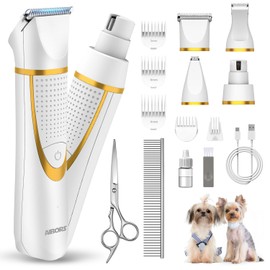 AIBORS Small Dog Grooming Kit, 4 in 1 Electric Cordless Dog Paw Trimmer with Nail Grinder, Low Noise Dog Nail Trimmers, IPX7 Waterproof Small Dog Grooming Clippers for Paws, Ears, Face, Hip Hairl