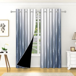 Sillsloso Ombre Blue White Blackout Curtains Thermal Insulated Light Block Room Darkening Window Curtains for Living Room Ombre Drapes for Bedroom, 2 Panels 52x84 inch