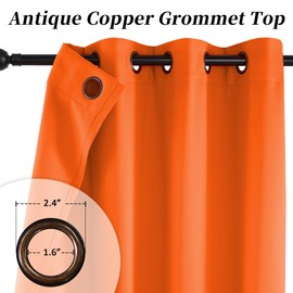 HUTO Short Blackout Curtains Drapes - Thermal Insulated Antique Copper Grommet Black Out Drapery Panels for Basement Bathroom Small Windows, Set of 2, 42 Inch by 45 Inch, Vibrant Orange