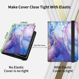 Passport Card Holder with Vaccine Card Slot Combo, Leather Cover Case RFID Blocking Wallet with Elastic Strap for Passport, with CDC Vaccination Card Slot Protector & Pen, Purple Gold Ink