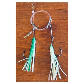Deep Drop Bait Rig (with Skirts) (Green and White Skirt, with Two 7/0 Circle Hooks)
