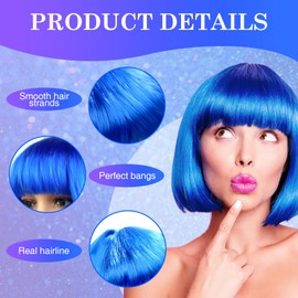 COWANIEE 6pcs Blue Purple Bob Wig and Sunglass Set, Neon Short Bob Wig Sunglass Set,colorful Cosplay Hairpieces for Bachelorette Neon Party Favors