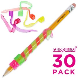 30 Pack Grippulls! Pen and Pencil Grip | Customizable Multiuse Pencil Grip | Ergonomic Writing Aid | Assorted Colors | Comfortable & Creative Writing Tool for Children, Adults or Special Needs
