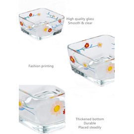 yaocoral 9 OZ Mini Daisy Candy Dish Cute Floral Candy Bowl Small Square Glass Bowl for Dessert,Snack,Fruit,Icecream,Yogurt,Dipping,Side Dishes,Clear Kitchen Prep Serving Bowl