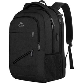 MATEIN Extra Large Business Travel Anti Theft Laptop Backpack, 18 Inch TSA Airline Approved Carryon Backpack for Women Men, Work Bag with USB Port and Luggage Strap, Black