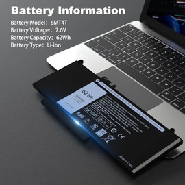 Gihebac 62WH 6MT4T Laptop Battery for Dell Latitude E5470 E5570 Battery 14 5470 E5470 15 5570 E5570 Precision 15 3510 M3510 Series 7V69Y 79VRK TXF9M HK6DV 07V69Y 7.6V