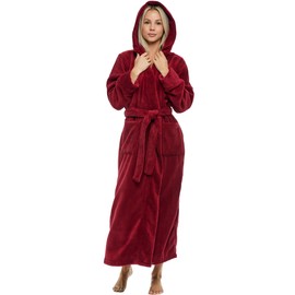 Alexander Del Rossa Women's Robe, Long Plush Bathrobe with Hood, Plus Size Robe - Burgundy Medium (A0116BRGMD)