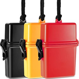 3 Pieces Waterproof Case ID Card Badge Holder Floating Sports Case Locker with Hanging Ring and Rope 4.72 x 2.95 x 1.57 Inches (Red, Black, Yellow)