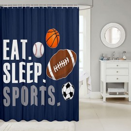 Feelyou Football Shower Curtain Kids Basketball Basketball Ball Games Bathroom Shower Curtain Set for Boys Girls Sports Theme Bath Curtain Breathable Bathroom Accessories Decor 72"x72"