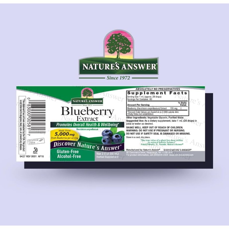 Natural's Answer BlueberyExtract 5000mg, Gluten-Free, Alcohol-Free, 60 ml
