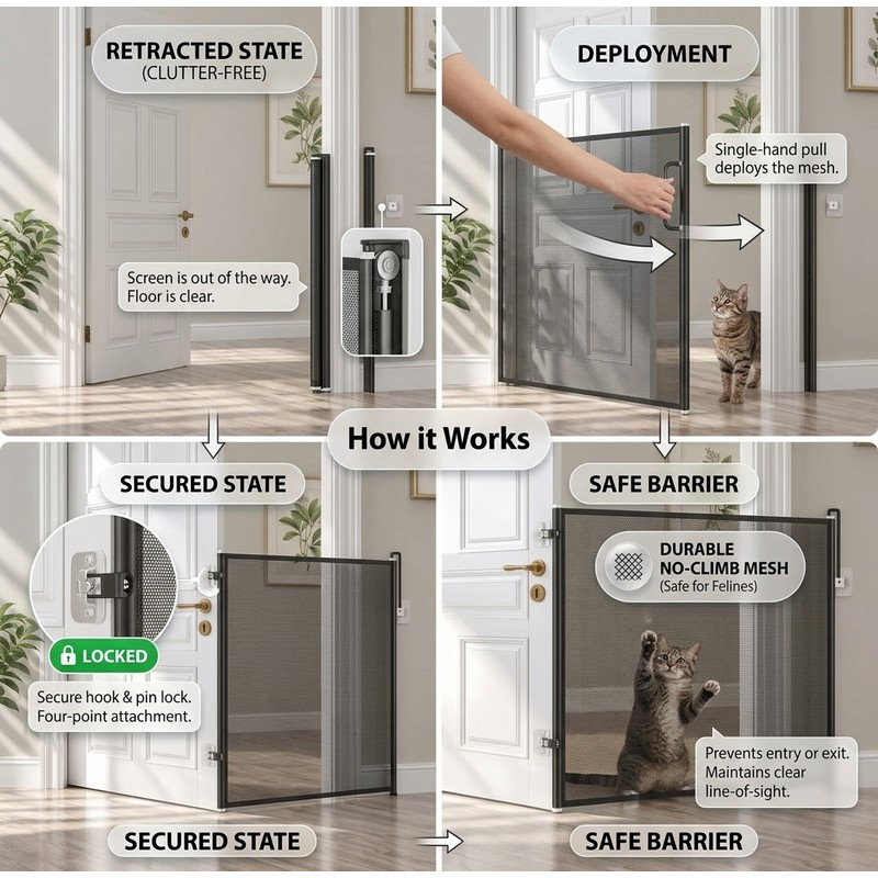 Foldable Retractable Dog Safety Gate Pet Isolation