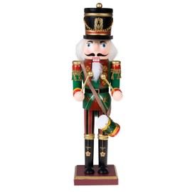 Clever Creations Green Drummer 12 Inch Traditional Wooden Nutcracker, Festive Christmas Décor for Shelves and Tables