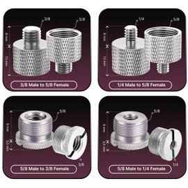 IXTECH Mic Stand Adapter Set 8 pieces Metal Microphone Stand Screw Thread Adapter 5/8 Female to 3/8 Male 3/8 Female to 5/8 Male 5/8 Female to 1/4 Male 1/4 Female to 5/8 Male Tripod Adapter ADP02 slvr