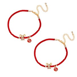 Vanski 2020 Zodiac Sign Mouse New Year Charm Bracelet for Women Adjustable Red Rope Braided Chinese Good Luck Symbol Jewelry, 6 49 inch, Metal, Cubic Zirconia