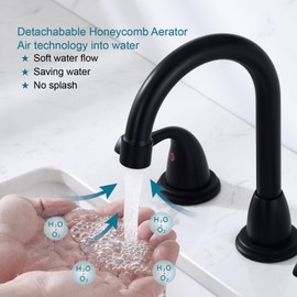 RKF Bathroom Faucets for Sink 3 Hole Black 8 inch Widespread Bathroom Sink Faucet with Drain Double Lever Handle Faucet Bathroom Vanity Faucet Basin Mixer Tap Faucet with Hose&Deck RKF03011