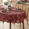 Newbridge Holiday Spruce Plaid Christmas Fabric Tablecloth, Holly, Evergreens, Acorn