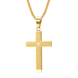 MERTTURM Cross Necklace for Men, Stainless Steel Jewellery, Cross Pendant with 60 cm Chain, Silver Black and Gold (Non-Fading and Sweat-Proof), Stainless Steel