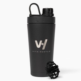 VitaHustle Stainless Steel Shaker Cup with Twist Cap, Leakproof, Blender Ball, Perfect for Protein Shakes or Post Workout, Fits Car Cup Holder, BPA Free, 20 oz (Black)