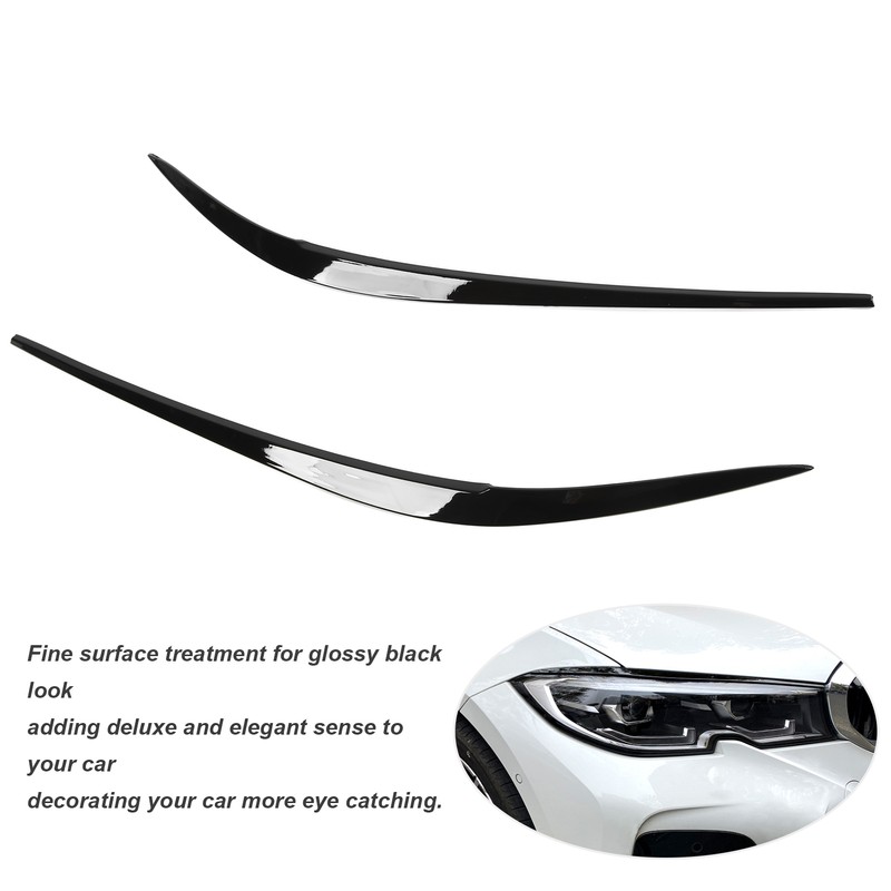Pair Headlight Eyebrow Glossy Black Trim Front Left Right Decoration