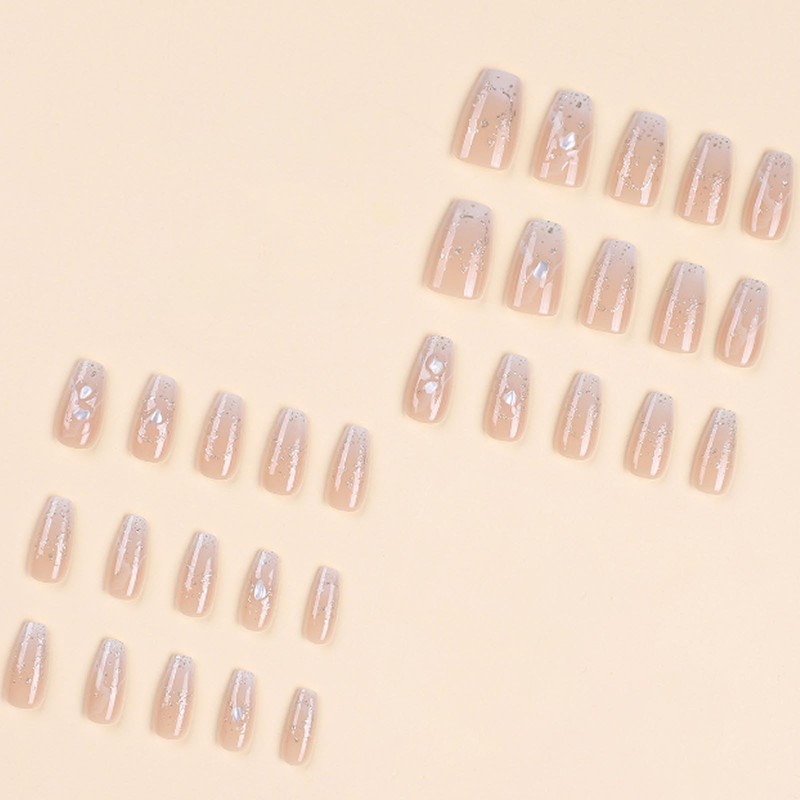 Kamize Coffin Fake Nails Nude Medium Press on Nails Full