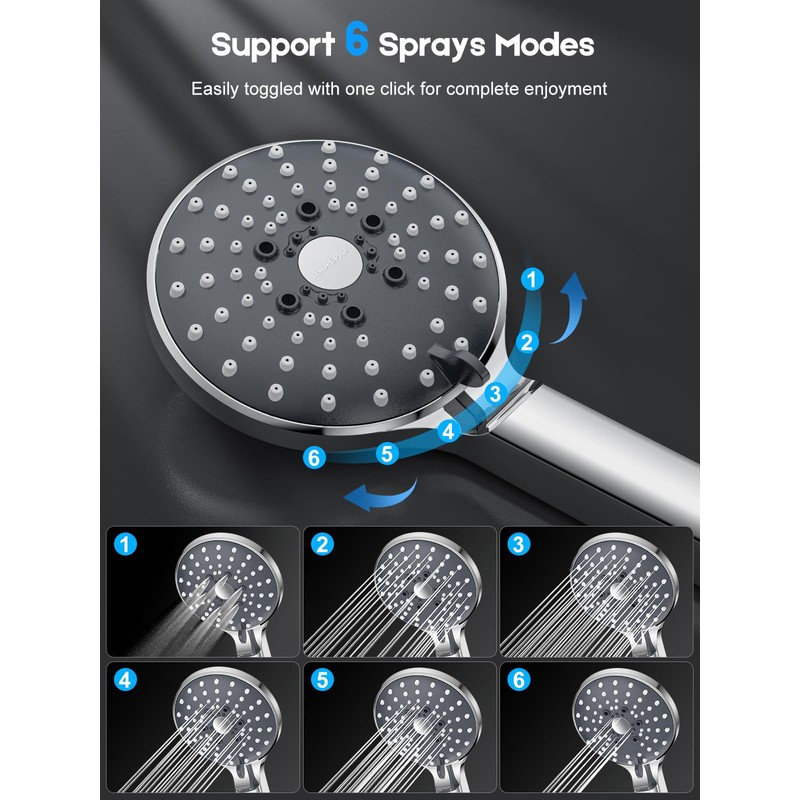 YEAUPE PRO Shower Head, Hand Shower, Shower Head with 6