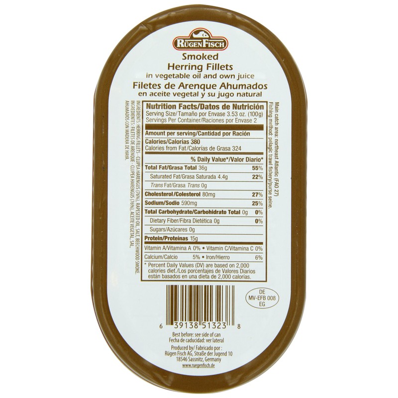 RügenFisch Smoked Herring Fillets in Vegetable Oil, 6.7 Ounce