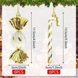 Christmas Tree Decorations, Pack of 12 Candy Canes Christmas Decoration, Candy Canes Decoration, Gold & White Cute Christmas Pendants, Christmas Tree Decoration for Christmas Tree Decorations