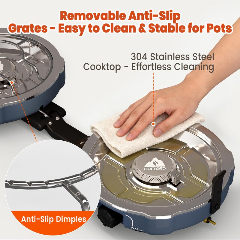 Cofiyard 20,000 BTUs 2 Burner Propane Camping Stove, Portable Folding