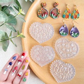 KEOKER Fall Polymer Clay Molds, Mushroom Polymer Clay Silicone Molds, Polymer Clay Mini Molds, 4pcs Earring Molds for Polymer Clay, Autumn Polymer Clay Molds for Jewelry(Substitute Micro Clay Cutters)