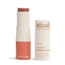 ATTITUDE Oceanly Sheer Lip Gloss Stick, EWG Verified, Titanium Dioxide-Free, Vegan Makeup & Beauty, Plastic-Free, Ginger, 3.4 grams