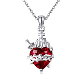 HUKKUN Sacred Heart Necklace Sterling Silver Immaculate Heart of Mary Necklace for Women Christian Jewelry for Women