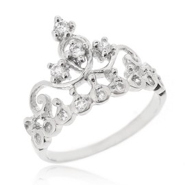 Sovats Crown Tiara Princess Ring Set With White Cubic Zirconia For Women 925 Sterling Silver Rhodium Plated - Simple, Stylish &Trendy Nickel Free Ring, Size 60