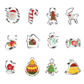 Christmas Cookie Cutters, Set of 12, Christmas Cookie Cutters, Stainless Steel, Christmas Cookie Cutters for Baking