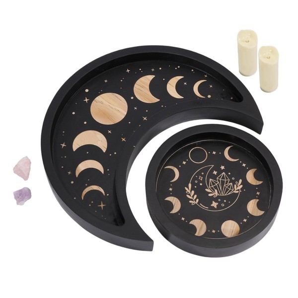 GLOBLELAND Crescent Moon Tray Crystal Holder Set for Stones Display