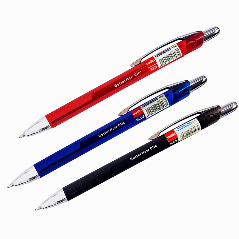 Cello Ballpoint Pen Blue Pens Butterflow Clic Retractable Ball Pens|Medium