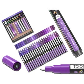 Acrylic Paint Pens 22 Assorted Purple Pro Color Series Markers Set 0.7mm Extra Fine Tip for Rock Painting, Glass, Mugs, Wood, Metal, Canvas, DIY, Outlining. Non Toxic, Waterbased, Quick Drying.