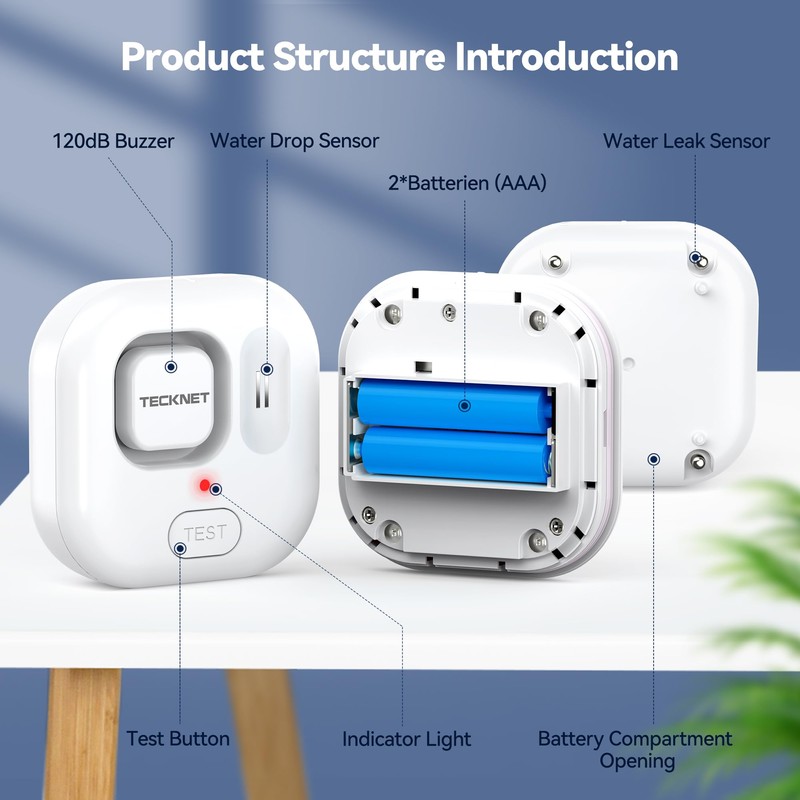 TECKNET Water Leak Detectors for Home, 120dB Water Sensor Alarm