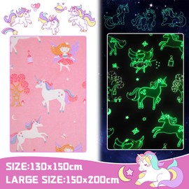 Cuddly Blanket Children, Unicorn Blanket, Cuddly Blanket Glows in the Dark, Unicorn Gifts for Girls, Super Soft and Warm Blanket, Bed Sofa, Fluffy Unicorn Blanket, Pink (Unicorn-05, 130 x 150 cm)