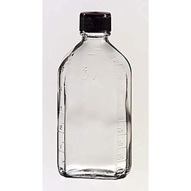 Qorpak GLC-13070 Clear Glass Graduated Oval Prescription Ware Bottle with 24-400 Black Phenolic Pulp/Vinyl Cap, 6oz Capacity, 41mm OD x 134mm Height (Case of 48)