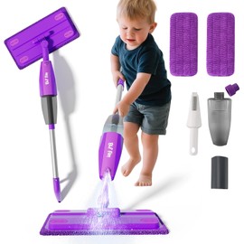 BLF FUN Mini Kids Spray Mop, Kids Mop Toys with Real Water Sprayer, Toddlers Montessori Cleaning Set Toy for Floor, Christmas Birthday Gifts for Boys and Girls Age 3 4 5 6, Purple