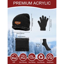 96 PCS Winter Beanies Hat Glove Scarf Socks Sets Unisex Knitted Cap Beanie Gloves Fleece Neck Warmers Bulk for Adults Homeless (Black)