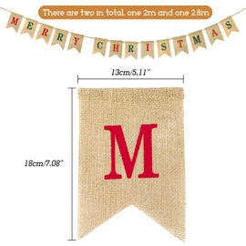 G2PLUS Merry Christmas Burlap Bunting Banner, 4.8M Burlap Christmas Banner, Vintage Merry Chirstmas Garland with 14 Flag Pennants, Rustic Hessian Bunting for Christmas Decoration