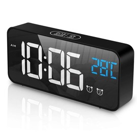 Digital Alarm Clock, with Large Led Temperature Display, Portable Alarm Clock Digital, Snooze Time, Four-Level Adjustable Brightness Dimmer, 13 Music USB Charging Ports, Suitable for Bedside, Bedroom