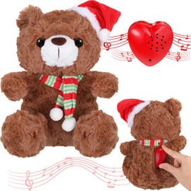 Jenaai Christmas 11" Voice Recorder Plush Toy Set Bear Stuffed Animals with Voice Recorder, 60 Seconds Recordable Sound Module Plush Toy Soft Stuffed Animal with Zipper for Boys Girls (Dark Brown)
