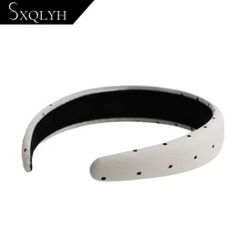 SXQLYH Headband Padded Wide, Polka Dot Fabric Headband, Women's Headband Padded Fabric, Soft Beautiful Dots Headbands, Padded Comfortable Headbands for Women Girls (White)