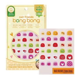 Bonbong Friends Nail Friends Bonbong Stick-on nail polish for kids ages 3 to 7, ribbon heart, 1 piece / 봉봉프렌즈 네일프랜즈봉봉 3~7세 키즈용 붙이는 매니큐어, 리본하트, 1개