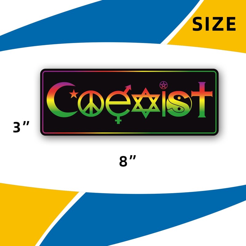 Coexist Symbol Magnet Decal - 3x8 Inches, Automotive Magnet for