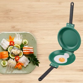 Frying Pan Double Side Omelet Fry Pan Steel Double Sided Flip Skillet Pancake Pan Nonstick Fried Egg Pan 19.3cm Diameter, Handle Length 16.5cm, Green