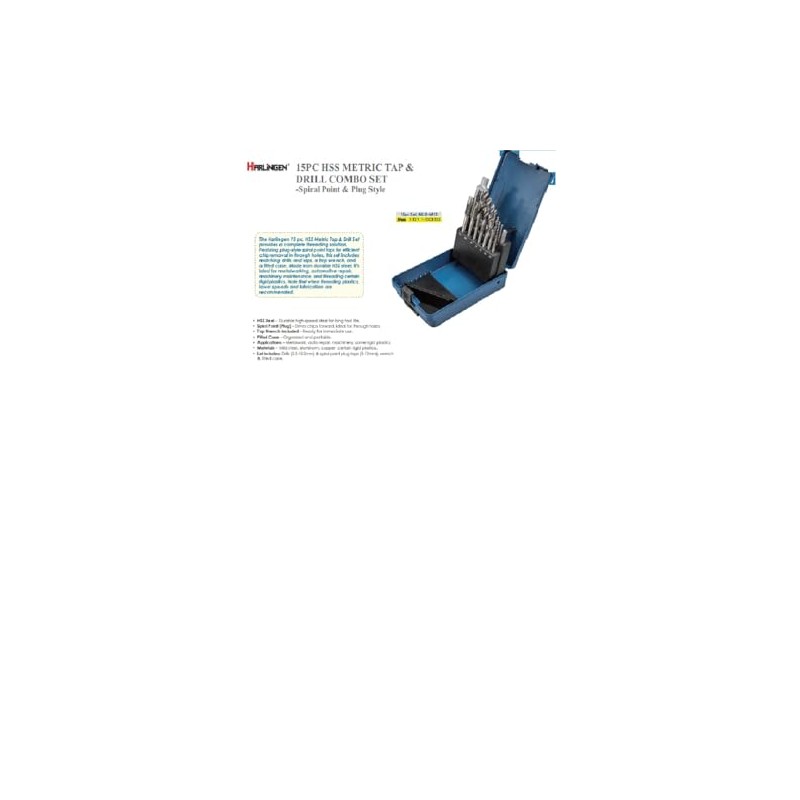 Harlingen 1011-0030 15 Piece High Speed Steel M3-M12 Tap &